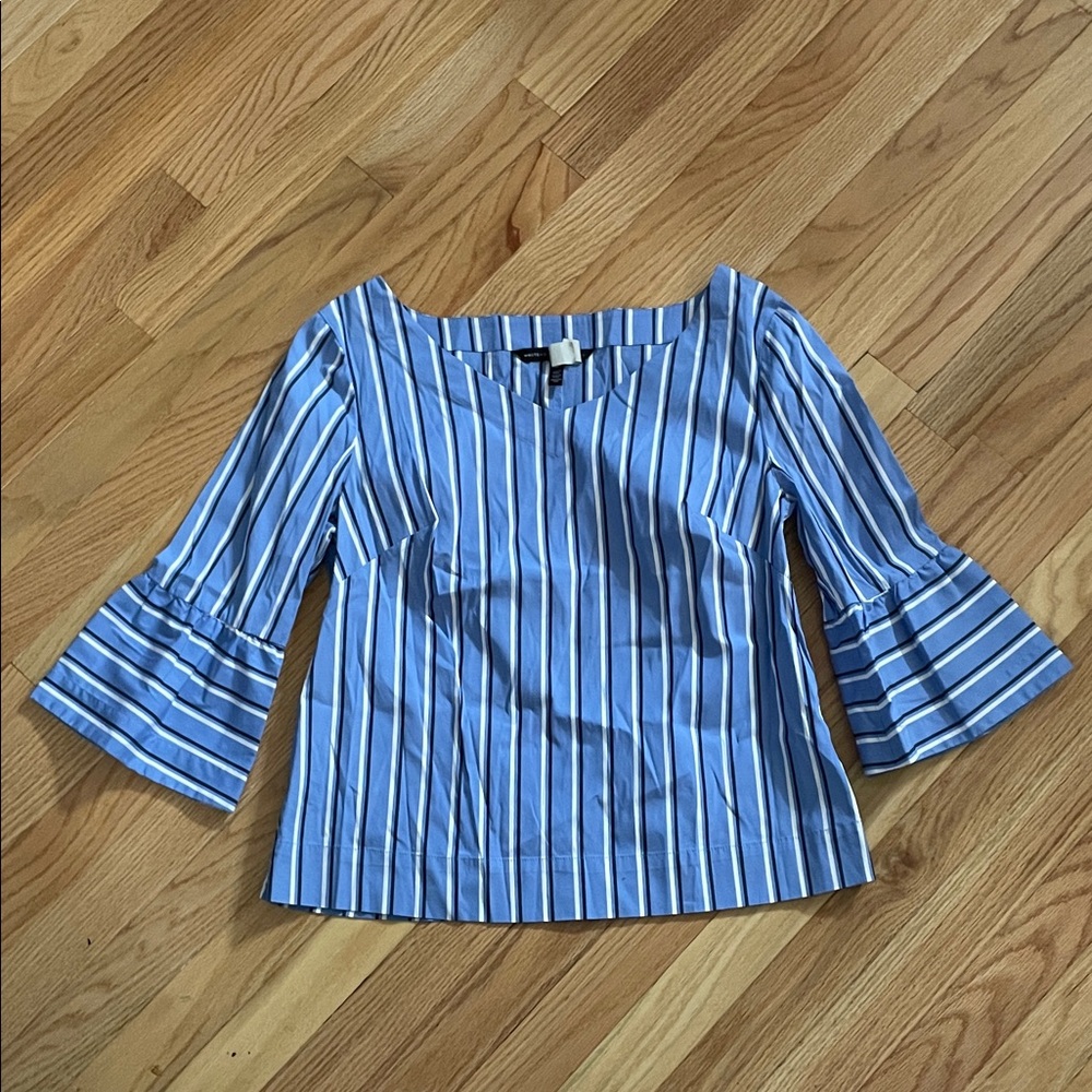 White House Black Market Blue and White Striped Blouse